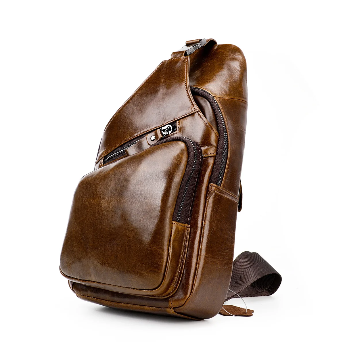 Cow Leather Men's Chest Bag Genuine Leather Chest Bag Casual Sports Front Crossbody Bag Men's Single Shoulder Crossbody Bag