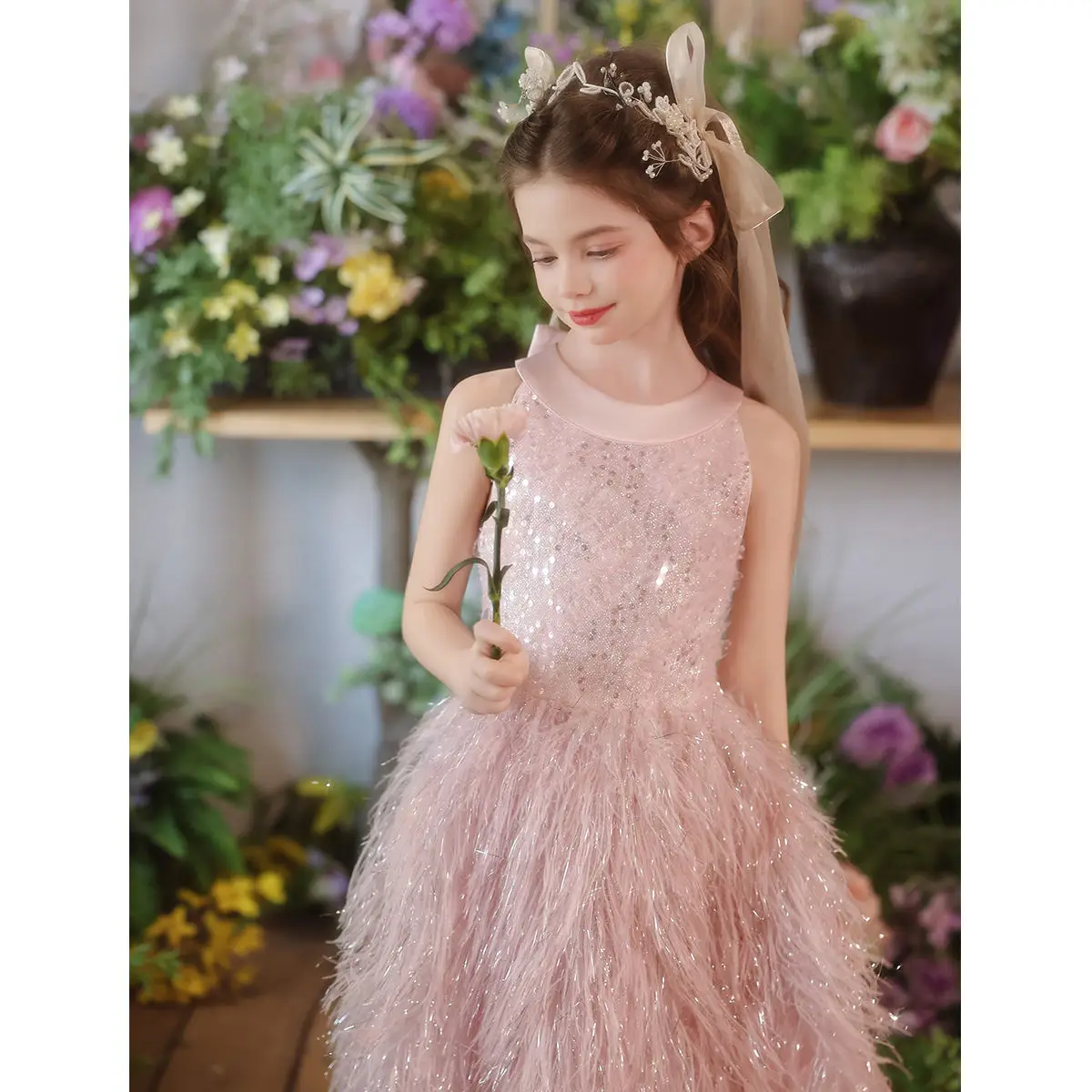 Baby Girls Summer Sweet Lolita Shiny Princess Ball Gown Shiny Cake Layed Backless Birthday Party Clothes Mesh Long Dress Sundres