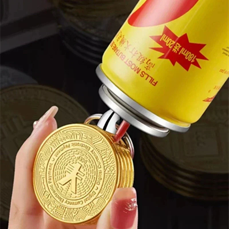2024 New Creative Bitcoin Butane Gas Lighter Personality Coin Torch Lighter with Keychain Portable Mini Fun Gadgets for Men