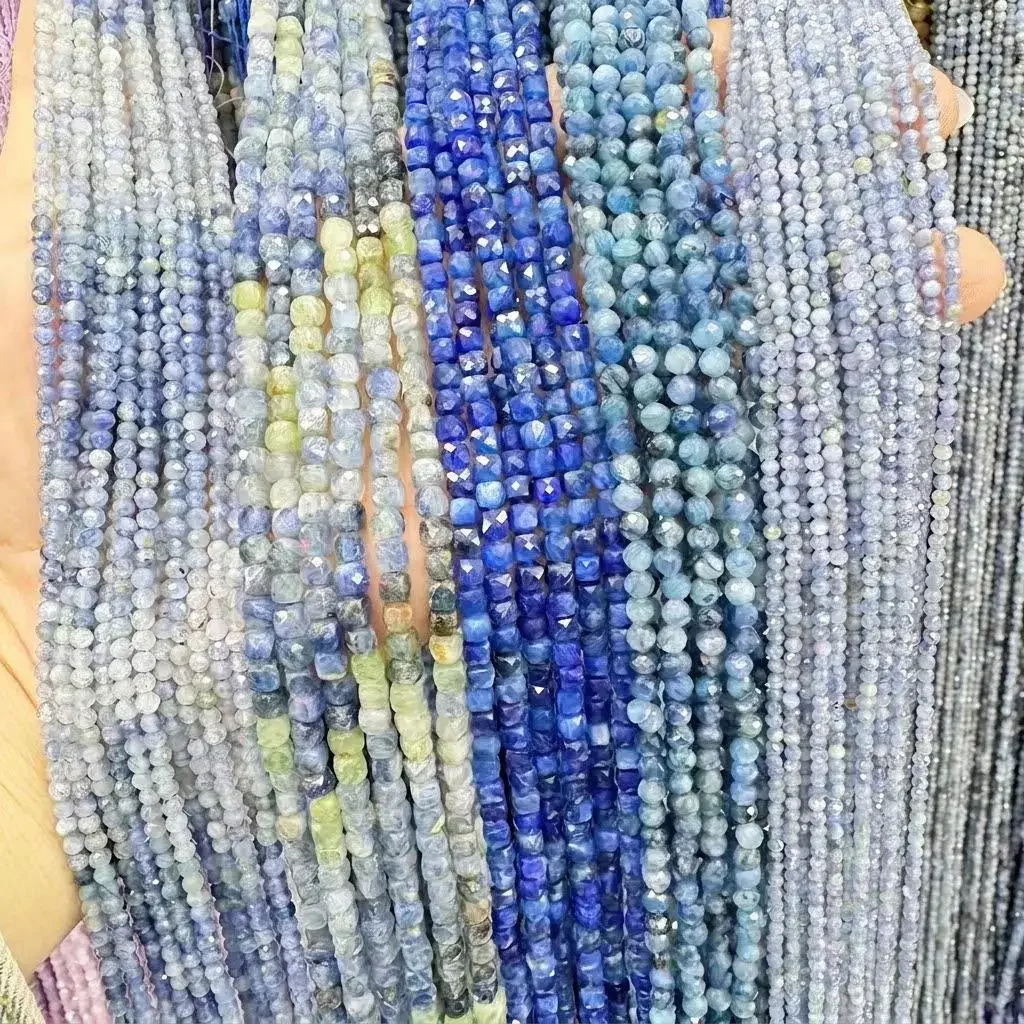 Natural Kyanite Cube Round Beads Faceted Gradient Loose Gemstone Spacer Beads for Jewelry Making DIY Bracelet Necklace Wholesale