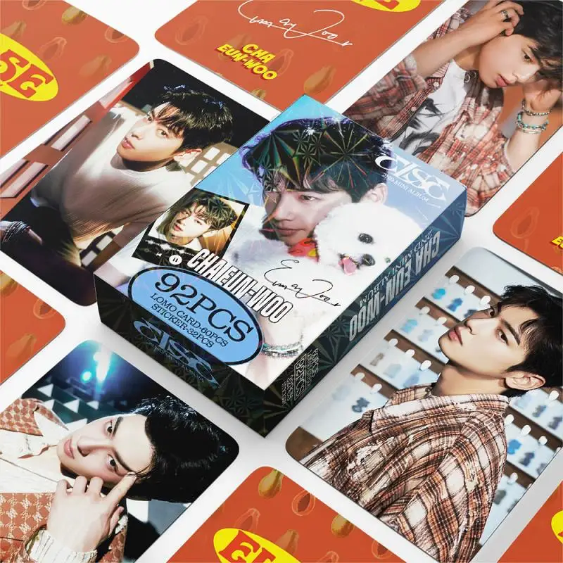 92PCS Cha Eun-Woo New Album ELSE Peripheral LOMO Cards K-pop Star Collectible Photo Bonus Stickers for Fans Collection