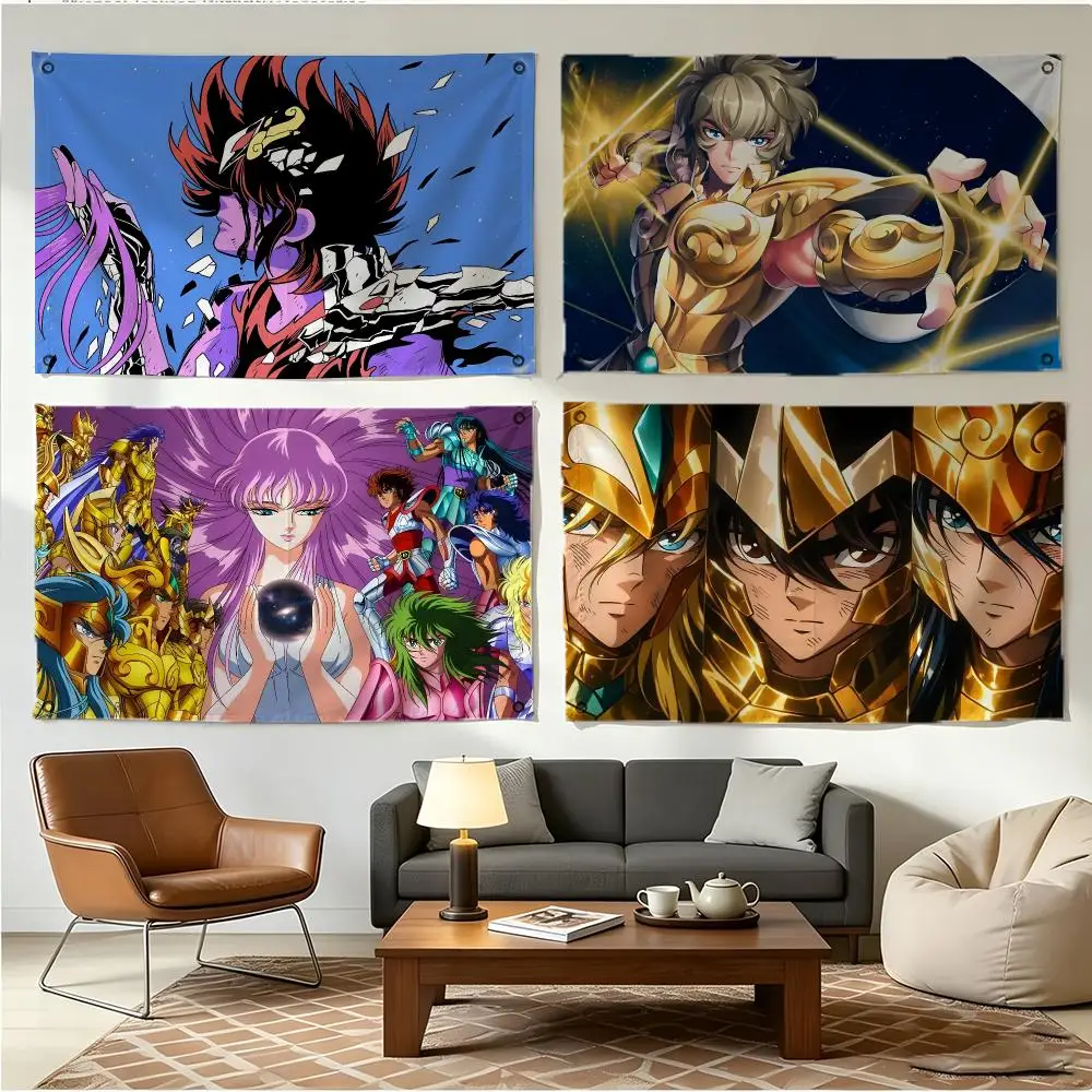 Anime Fantasy Saint Seiya Flags Four Ring Borderless Art Decor Indoor Outdoor Use Simple Hang And Install