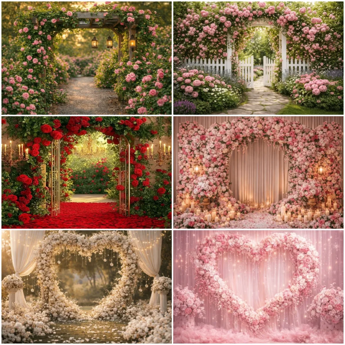 

Floral Flower Wall Background Pink Red Rose Valentine's Day Party Decorations Wedding Bride Portrait Photography Banner Props