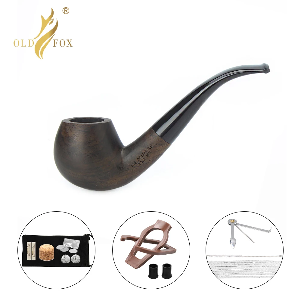 Old Fox Black Sandalwood Tobacco Pipe Set Accessories 9MM Filter Solid Wood Dry Ebony Smoking Pipe With 10 Tools Kits Gift