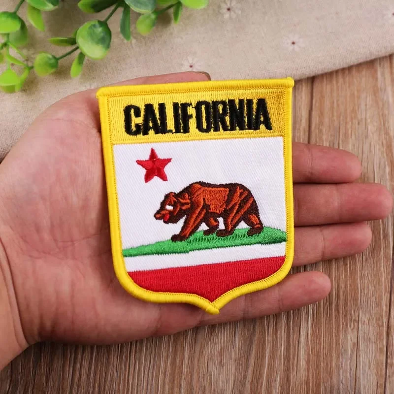 California State Emblem Iron on Patches CA Republic Arm Badges Brown Bear Flag Insignia Highway Patrol Uniform Clothes Appliques