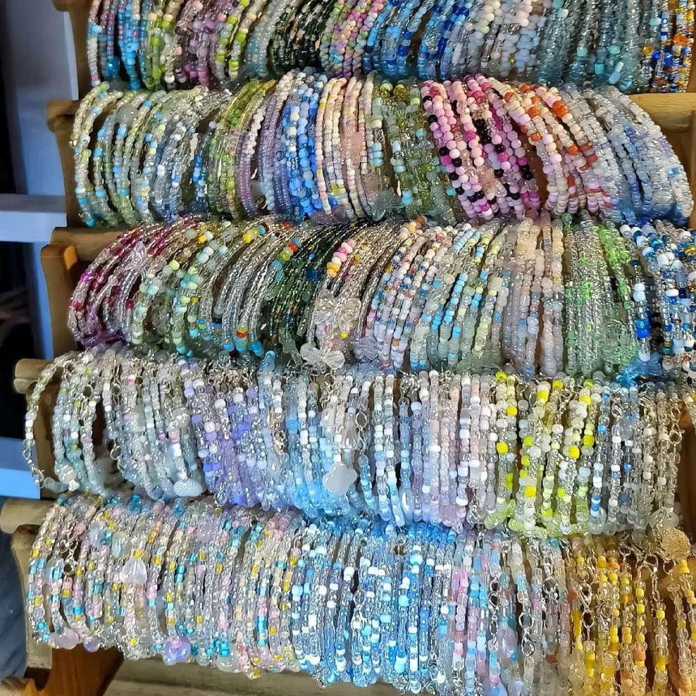 Pulsera de cuentas de arroz coloridas hecha a mano para mujer, brazalete de cadena con cuentas apilable aleatoria, regalo de joyería de moda, 10/20 piezas