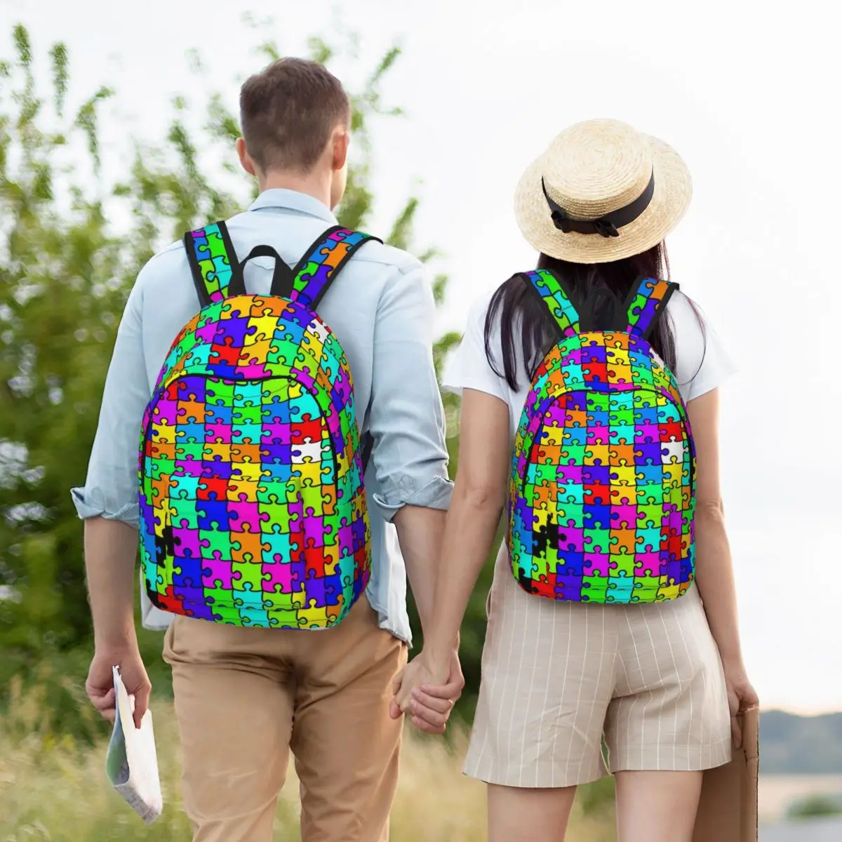 Mochila Color Puzzle para Homens e Mulheres, Sacos de Lona Legal, Estudante, Caminhada, Viagem, Laptop, Computador, Presente