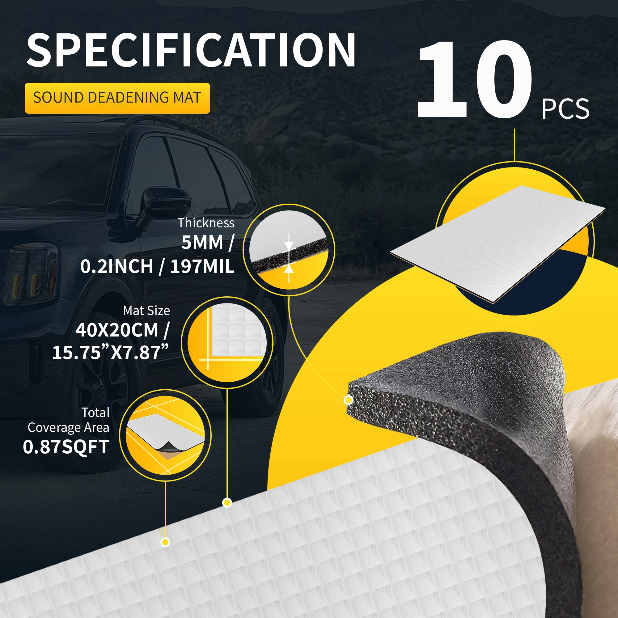 UXCELL 10pcs 40x20cm Car Sound Deadening Mat Aluminum Foil Foam Insulating Mat Self-adhesive Universal Noise Insulation