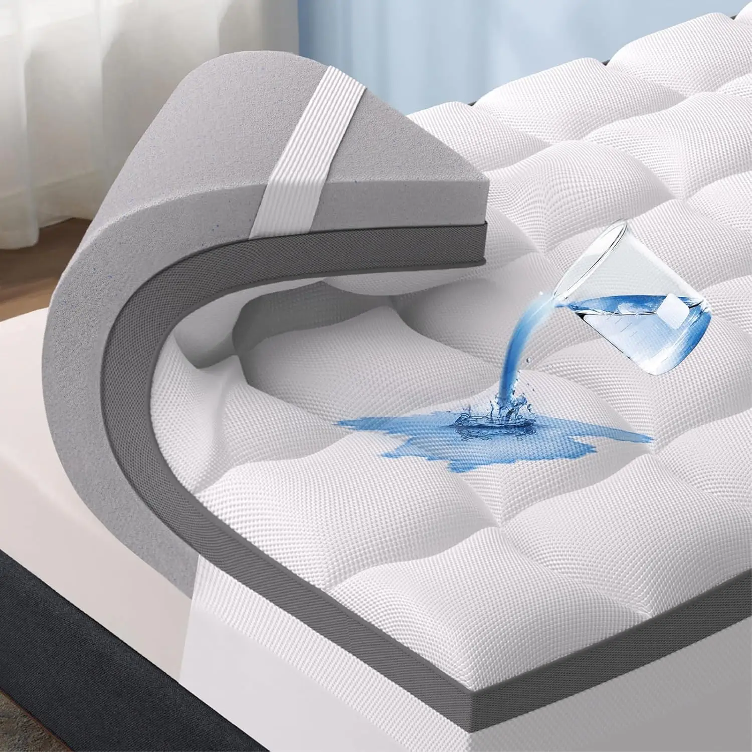 

Queen Size 4 Inch Memory Foam Mattress Topper 800 GSM Waterproof Cooling Pad with Deep Pocket