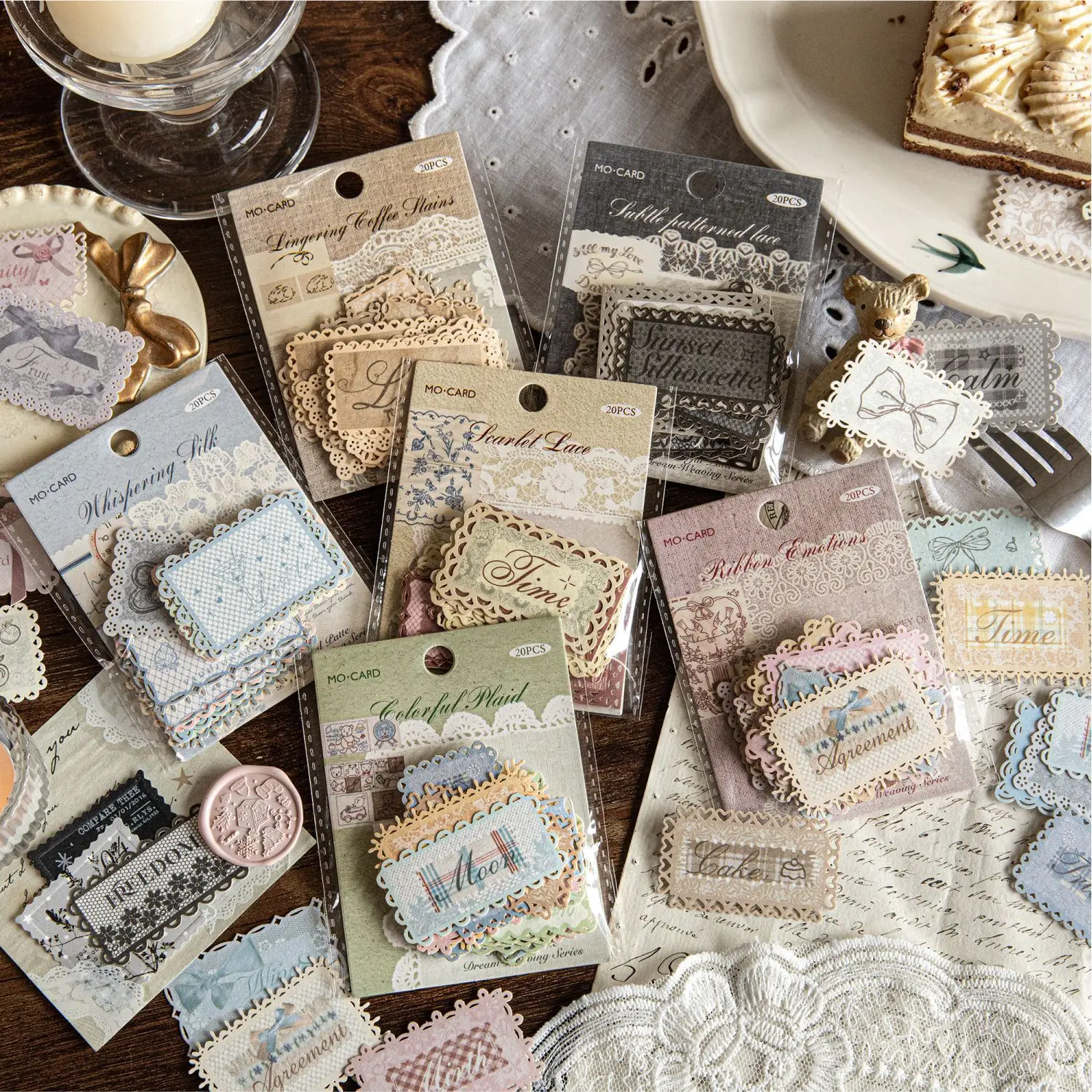 Momo Special Paper Hollow Lace Label Stickers Color Pattern Weave Dream Series Hand Account Materials for DIY Decoration