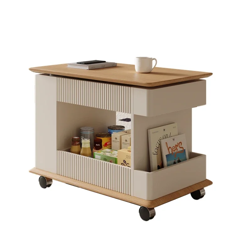 

Cream wind movable coffee table side table living room household trolley side table small apartment lifting log sofa side cabine