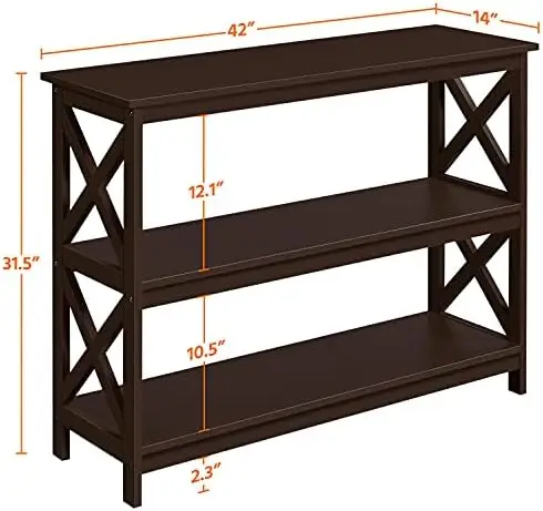 Console Table with 3 Storage Shelves, 3-Tier Entryway Table, Sofa Side Narrow Long Bookshelf for Hallway Living Room view 3