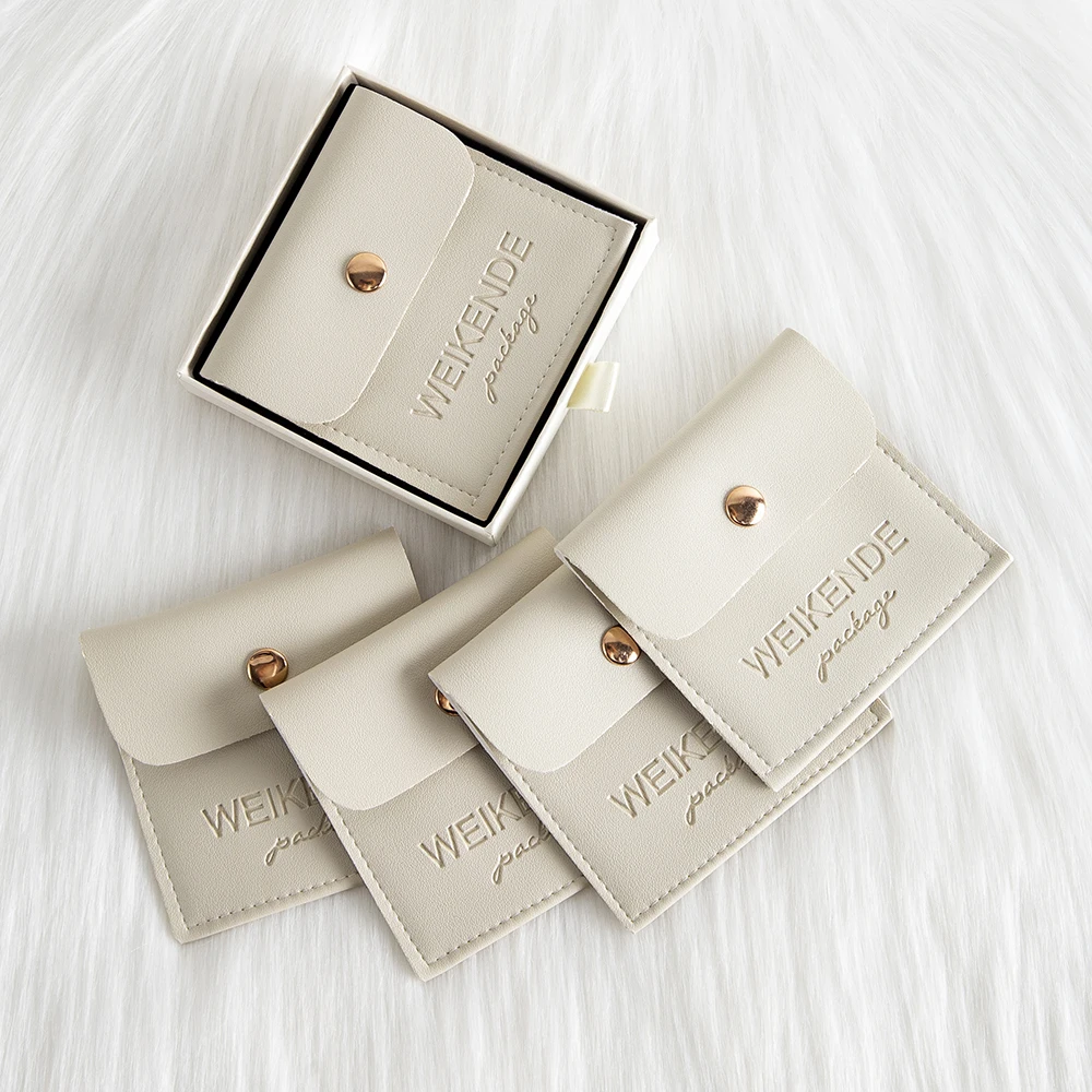 

Custom Faux Suede PU Leather Jewelry Bag with Logo Bulk Snap Button Earrings Rings Dust Pouches Weddings Xmas Party Gift Bags