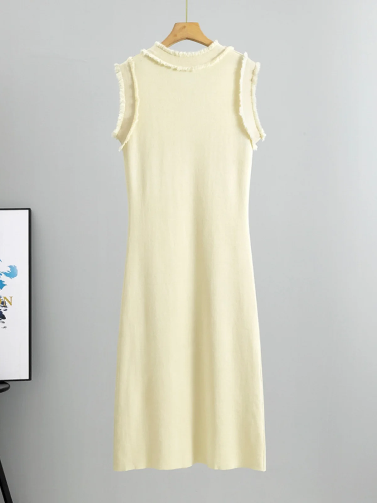 Verano 2024 Svel Chaleco de seda de hielo de punto Dr Luxury Faion Color ature Sle Falda Midi redonda Neline ceñido al cuerpo