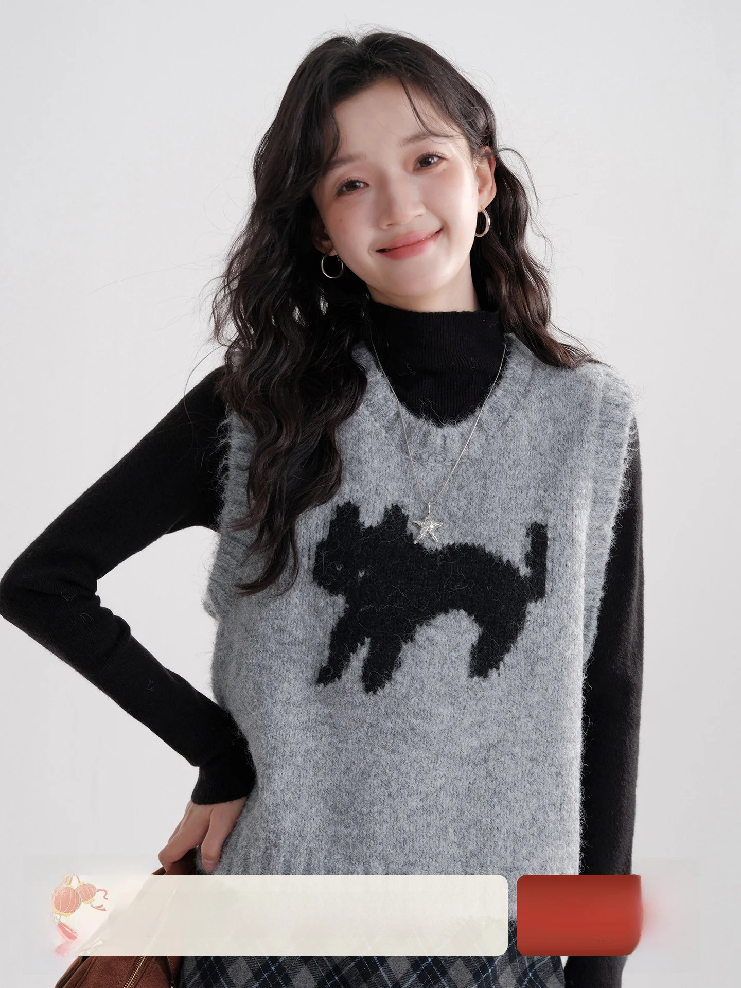 

Mu round Ne Knitted Vest Women's Inner Wear 2025 New Winter Faion Soft Polyester Cotton Blend Animal Pattern