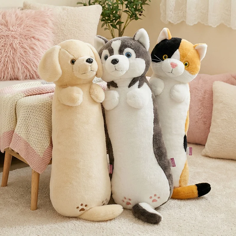 

Плюшевые игрушки-подушки для сна в форме собак (хаски, золотистый ретривер) и кошек, гигантские, 60-130 см, мягкие, длинные, летние