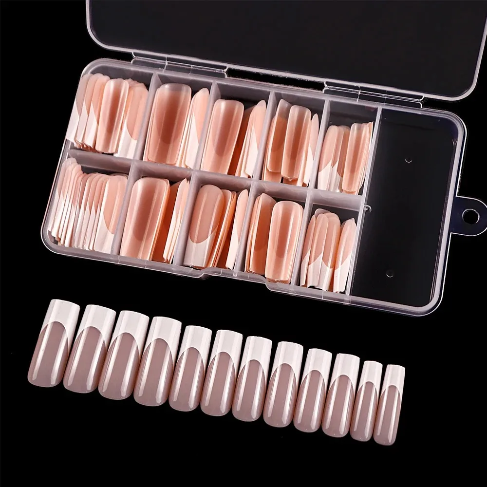 120 Pcs/Box French Tip Press On Nails Bulk White/Black Full Cover Professional Salon Artificial Detachable Coffin French Tips