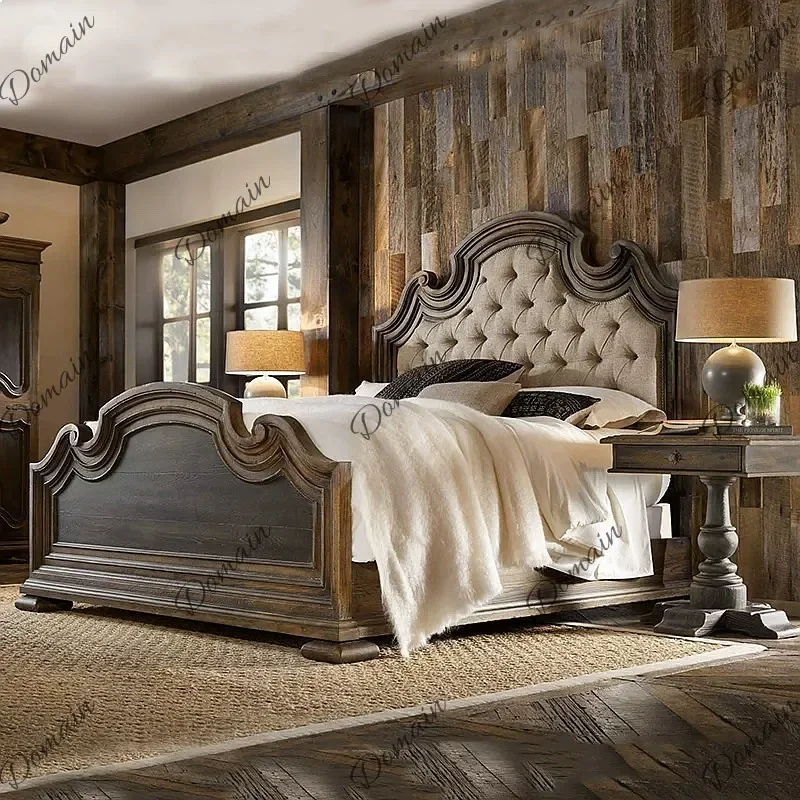QA American Retro Solid Wood Queen Bed 1.8m French Distressed Finish Space-Saving Custom Size Available