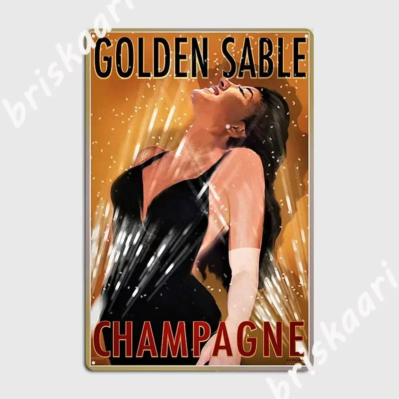 Vintage 1930 Golden Sable Champagne With Woman Lithograph Metal Plaque Cinema Personalized Create Garage Tin Sign Poster