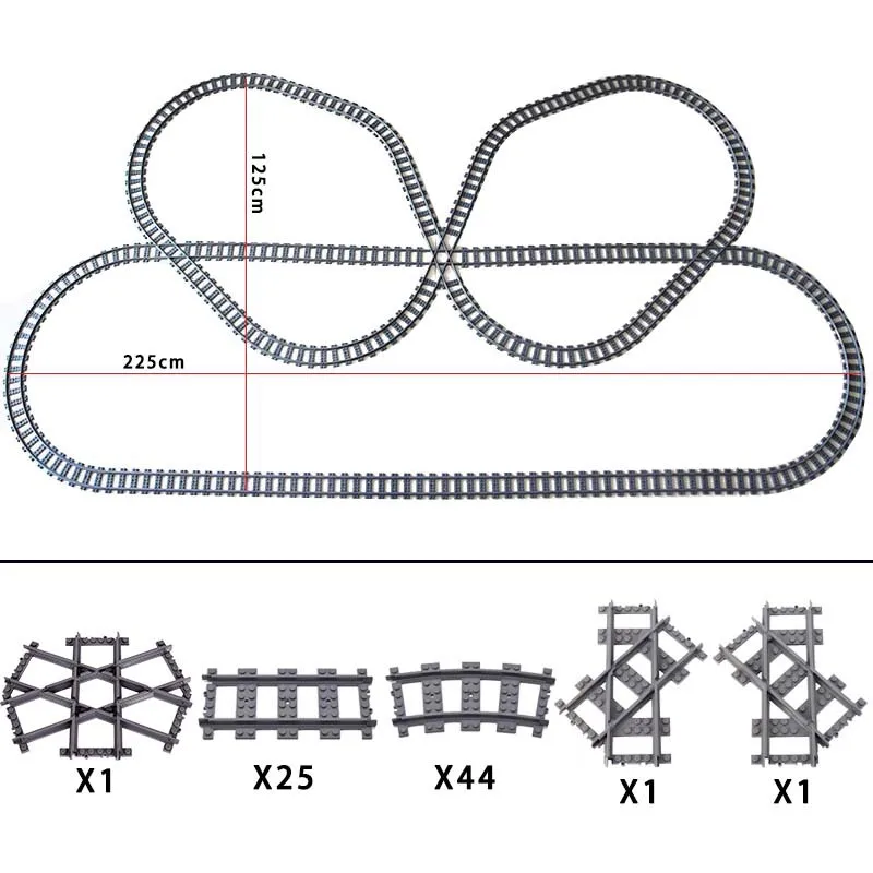 New City Train Tracks  7896 7996 Straight Curved Switch Crossings Rails Building Blocks MOC Toys for Christmas gifts 60052 21344 view 2