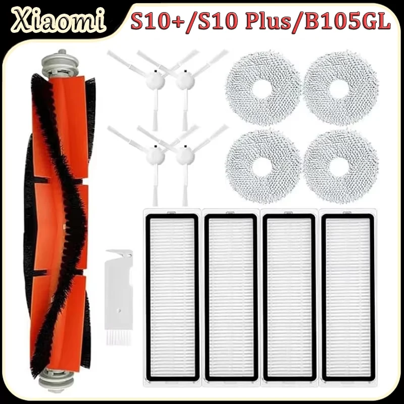 For Xiaomi S10+/S10 Plus/B105GL Robot Vacuum Cleaner Accessories Main Brush HEPA Filter Side Brush Mop Cloth Replacement Parts