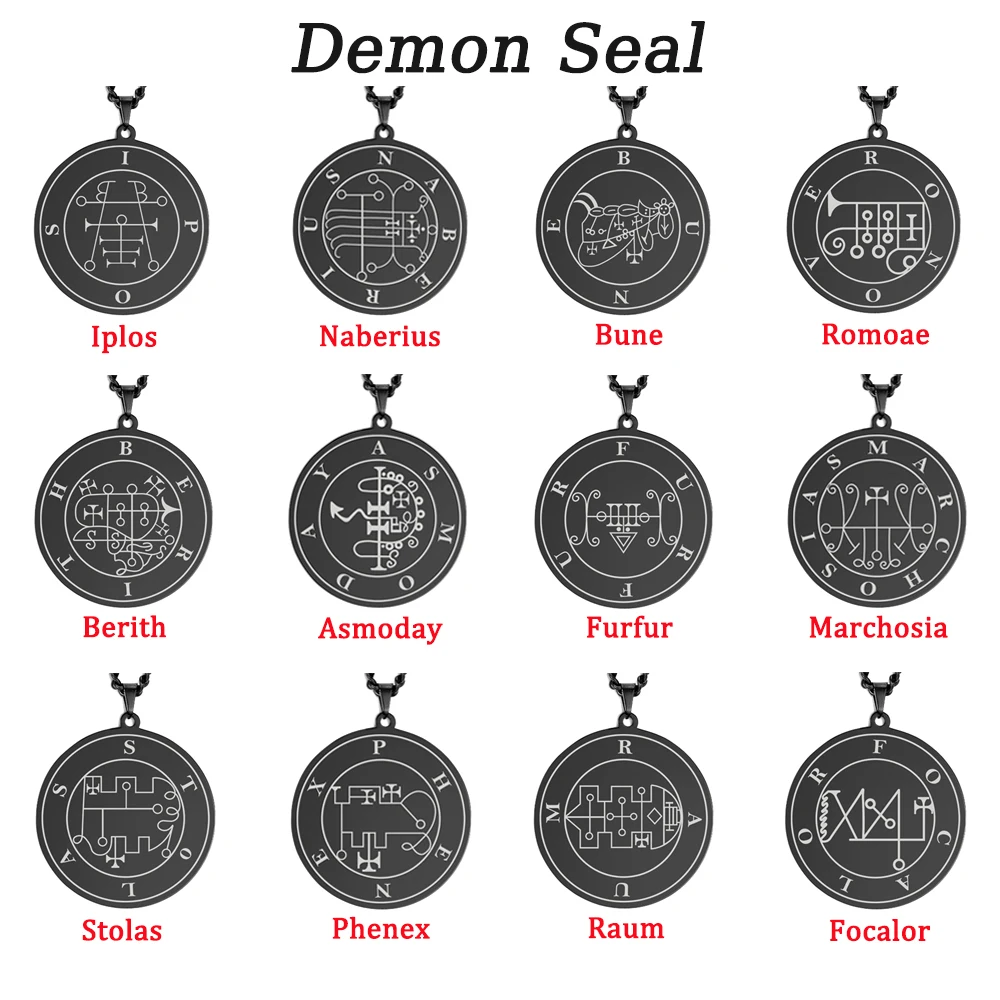 EUEAVAN Edelstahl Schwarz Farbe König Asmoday Sigil Dämon Siegel Halskette Schlüssel von Solomon Anhänger Halsketten Amulett Schmuck Geschenke