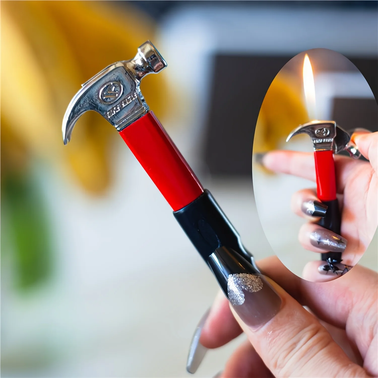 New Adjustable Tool Windproof Lighter, Refillable Butane Cigarette Lighter Men Special Gift Cigarette Hammer Toy Gadget