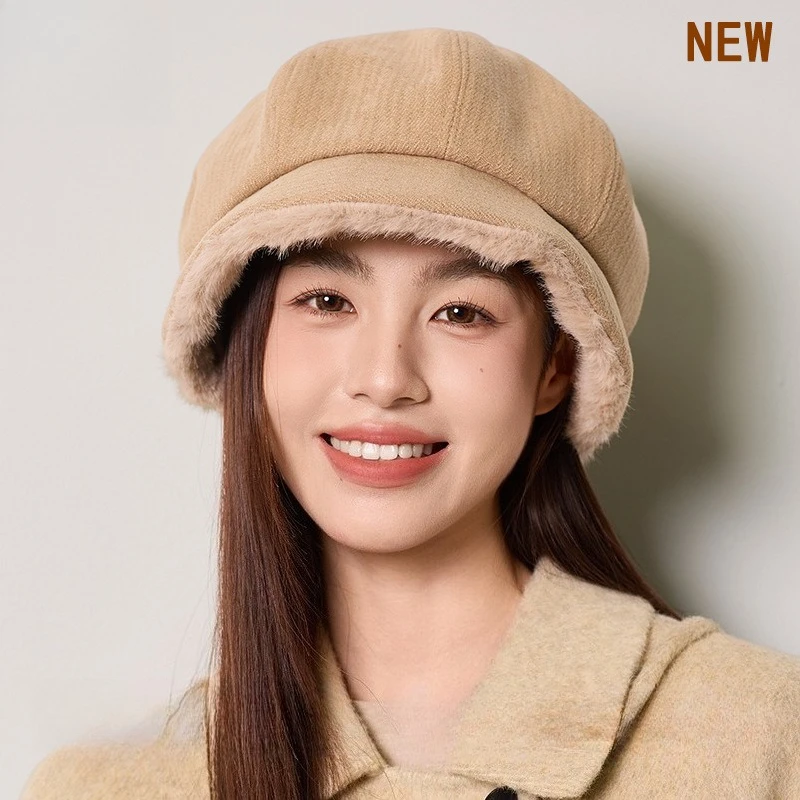 Premium Temperament Autumn and Winter Thickened Bucket Hat Elegant Korean New Octagonal Hat Versatile Solid Color Thermal Hat