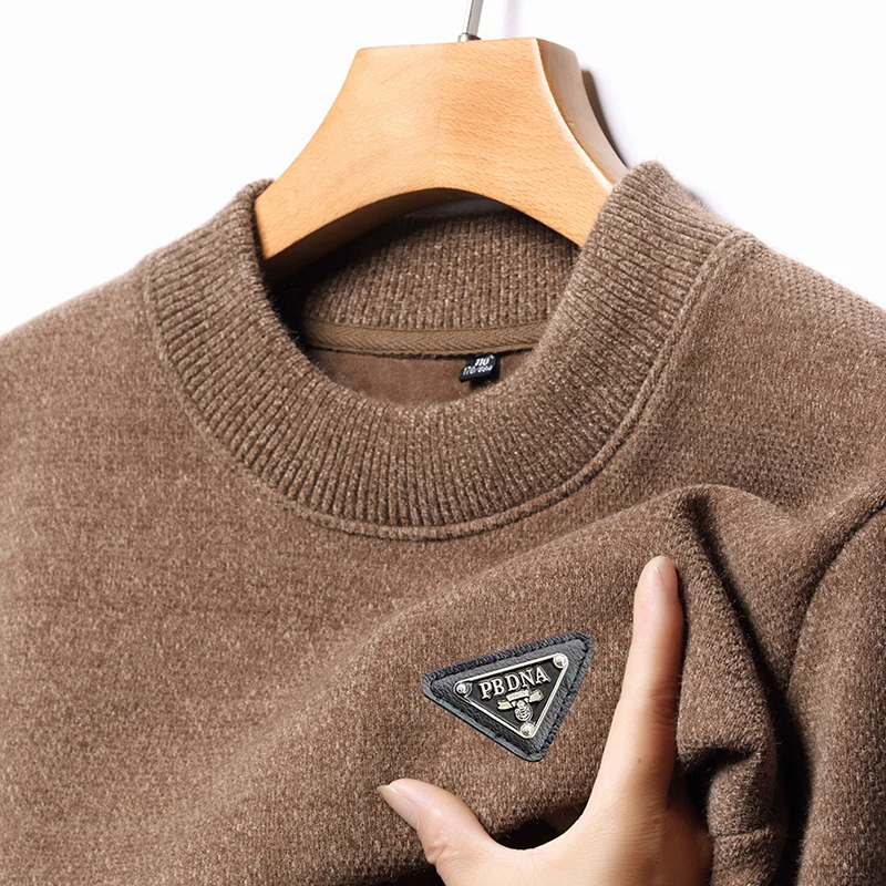 High End Brand Fashion Men\'s Sweater Printed O-Neck Autumn Winter Casual Plush Korean High Quality Thickened Pullover Men\'s Wear