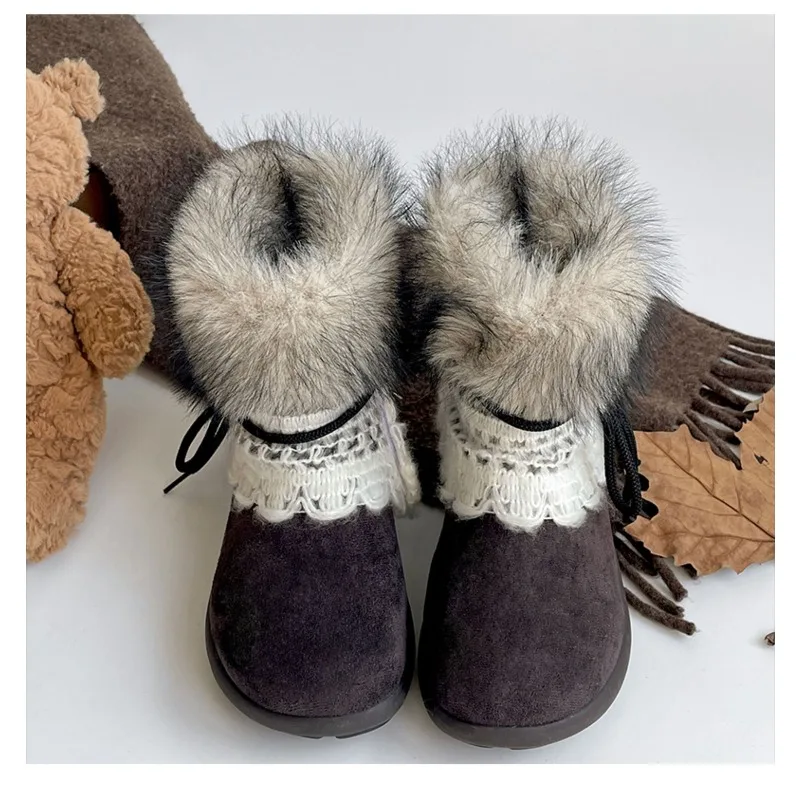 الصوف الدافئة سميكة سوليد حذاء الثلوج للنساء 2025New الشتاء موضة النسخة الكورية المضادة للانزلاق سميكة الصوف أحذية قطنية للنساء