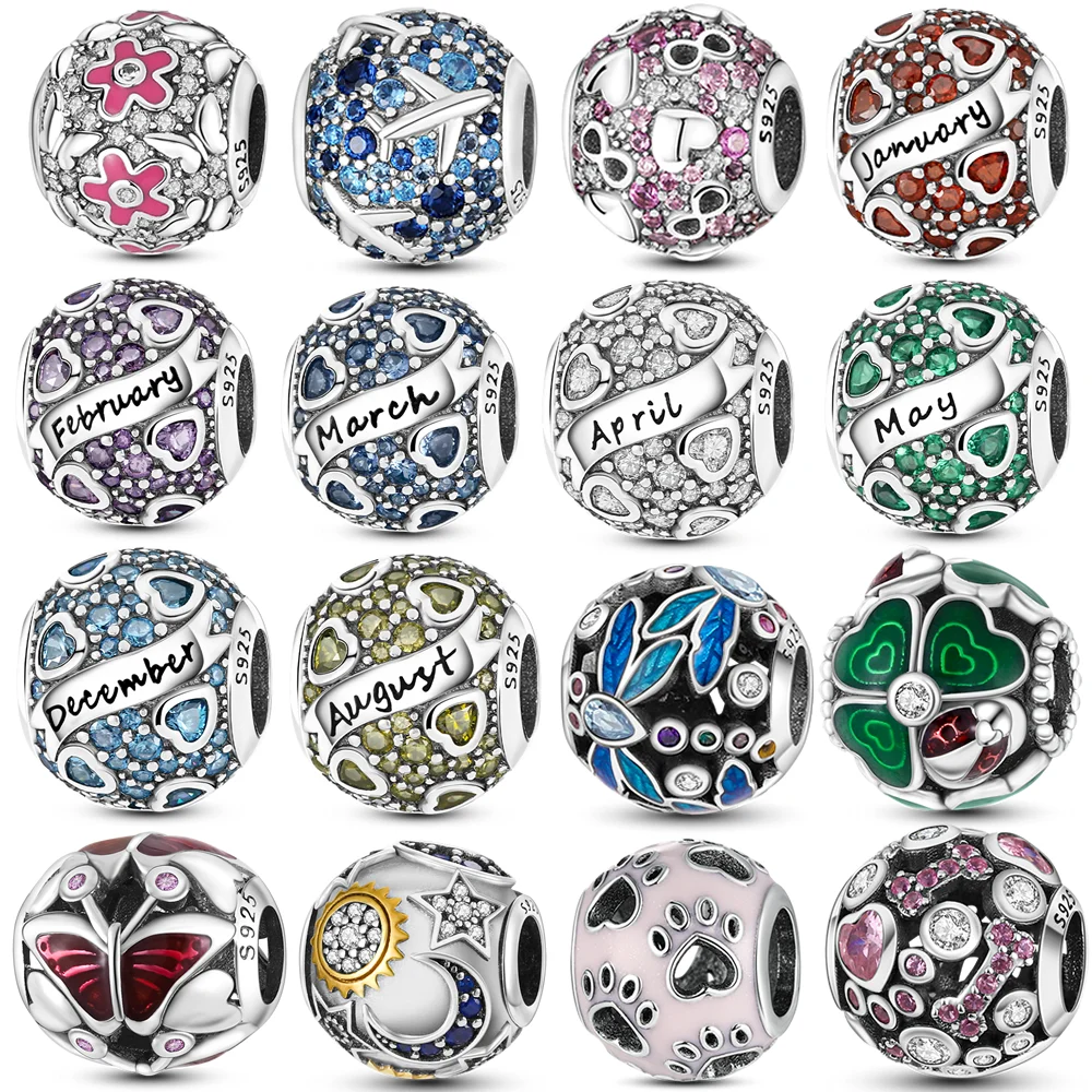 

925 Sterling Silver Colorful Round Inlaid Zircon Charms Beads Pendant Fit Original Pandora Bracelet 925 Silver Jewelry DIY Gift