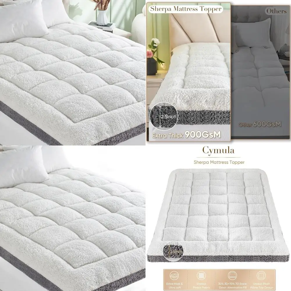 

Толстый наматрасник из шерпа размера Queen для облегчения боли в спине, верхняя крышка плюшевой подушки, 900GSM, карман 8-21, белый