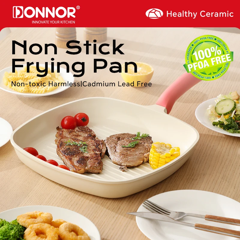 

Керамическая сковорода DONNOR 28 см с антипригарным покрытием, не содержащая PFOA, нетоксичная, подходит для всех плит, легкая, с термостойкой ручкой
