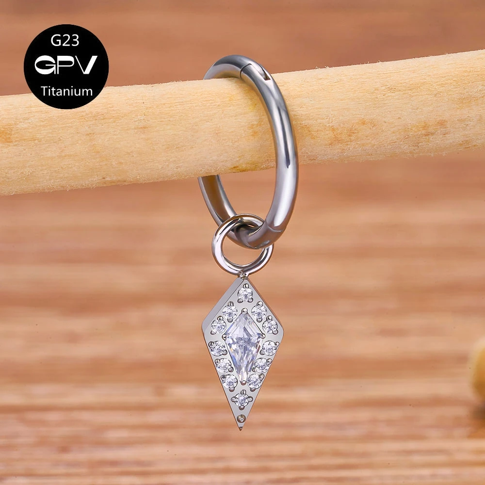 G23 F136 Titanium Closed Loop Nose Ring Sword Edge Long Zircon Pendant Men's and Women's Perforated Jewelry Earrings