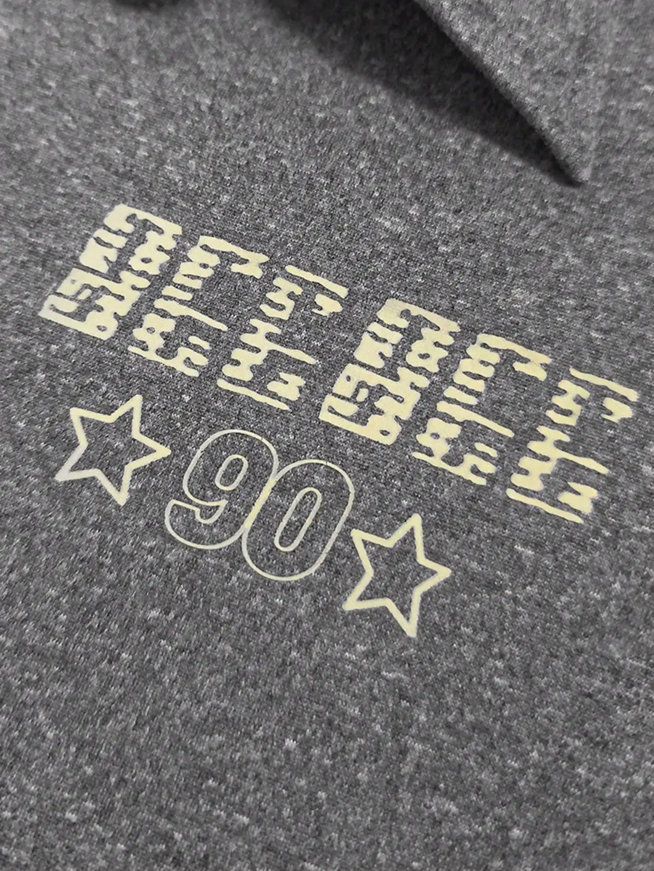 レディース グレー ポロシャツ NYC レタープリント ボタンフロント カジュアル サマー トップス