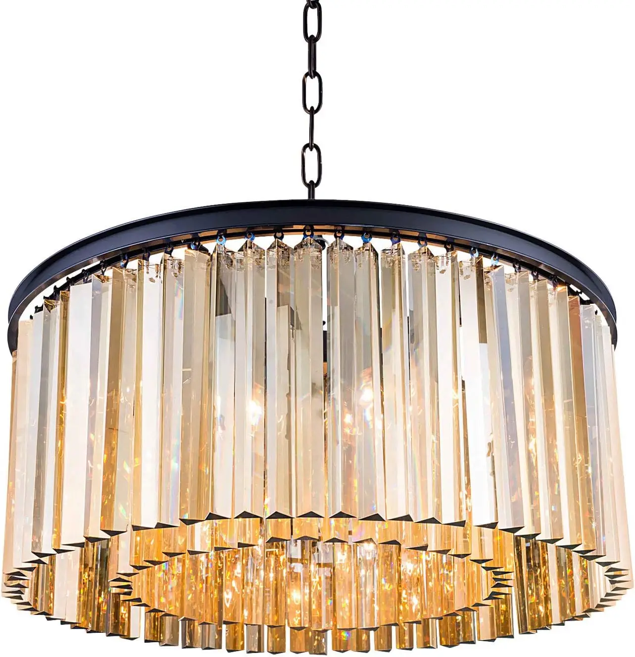 Luminaires Crystal Golden Teak Crystal Prism Grey Iron Chandelier, Hanging Ceiling Light pendant lights