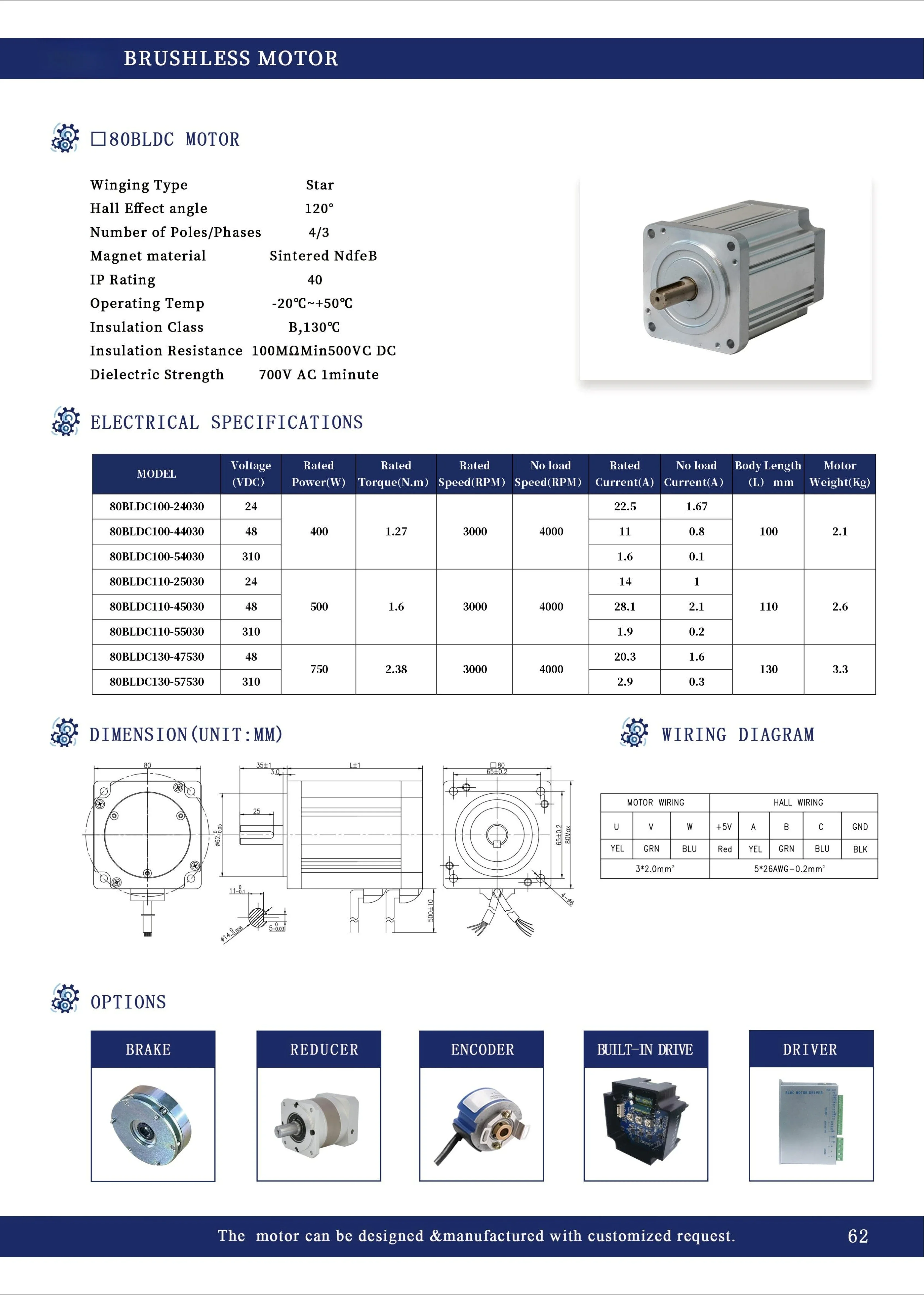 High Efficiency Servo Motor Brushless Motor BLDC Motor Technical 3 Phase 24VDC 48VDC 3000rpm 2.38NM 750W