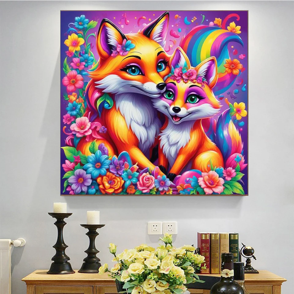 Happy Fox couple diamond painting New 2025 Full Square Round Diamond Mosaic embroidery Animal Diy handmade Gift Home Decor