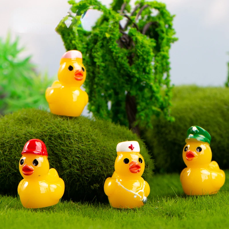 50pcs Career Yellow Duck Ornament Miniature Figures Tiny Doctors Nurses Police Duck Resin Handicraft Micro Landscape Decoration