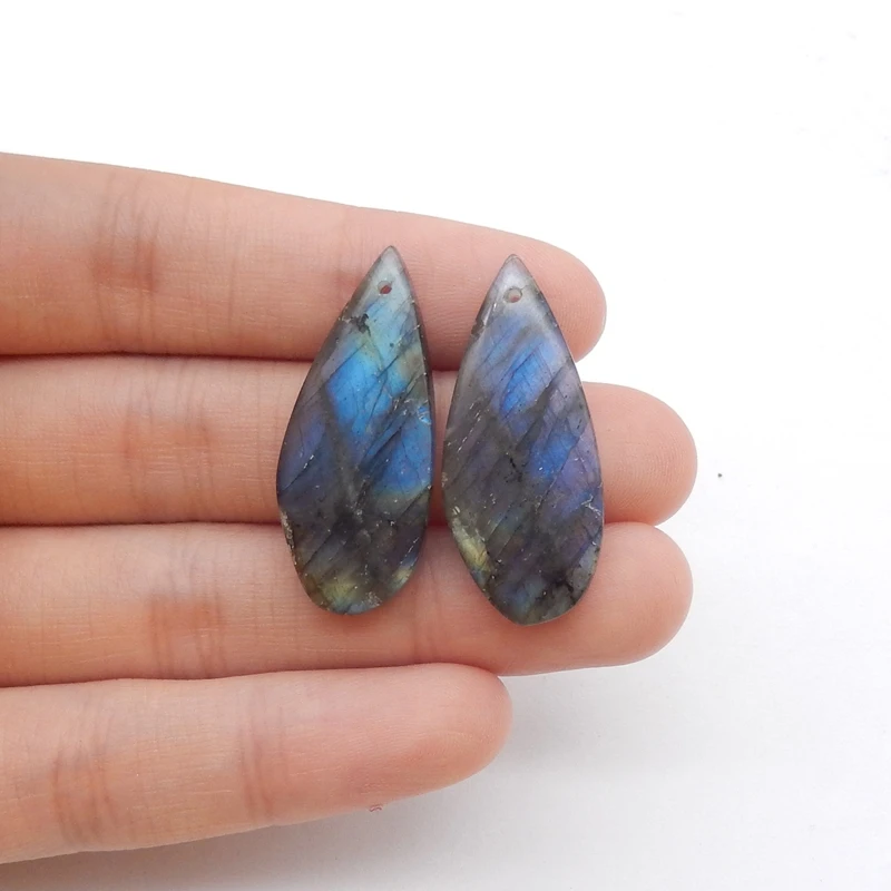 

Natural Labradorite Drilled Earring Beads 32x14x5mm 8g - Jewelry Making Supplies Natural Stone