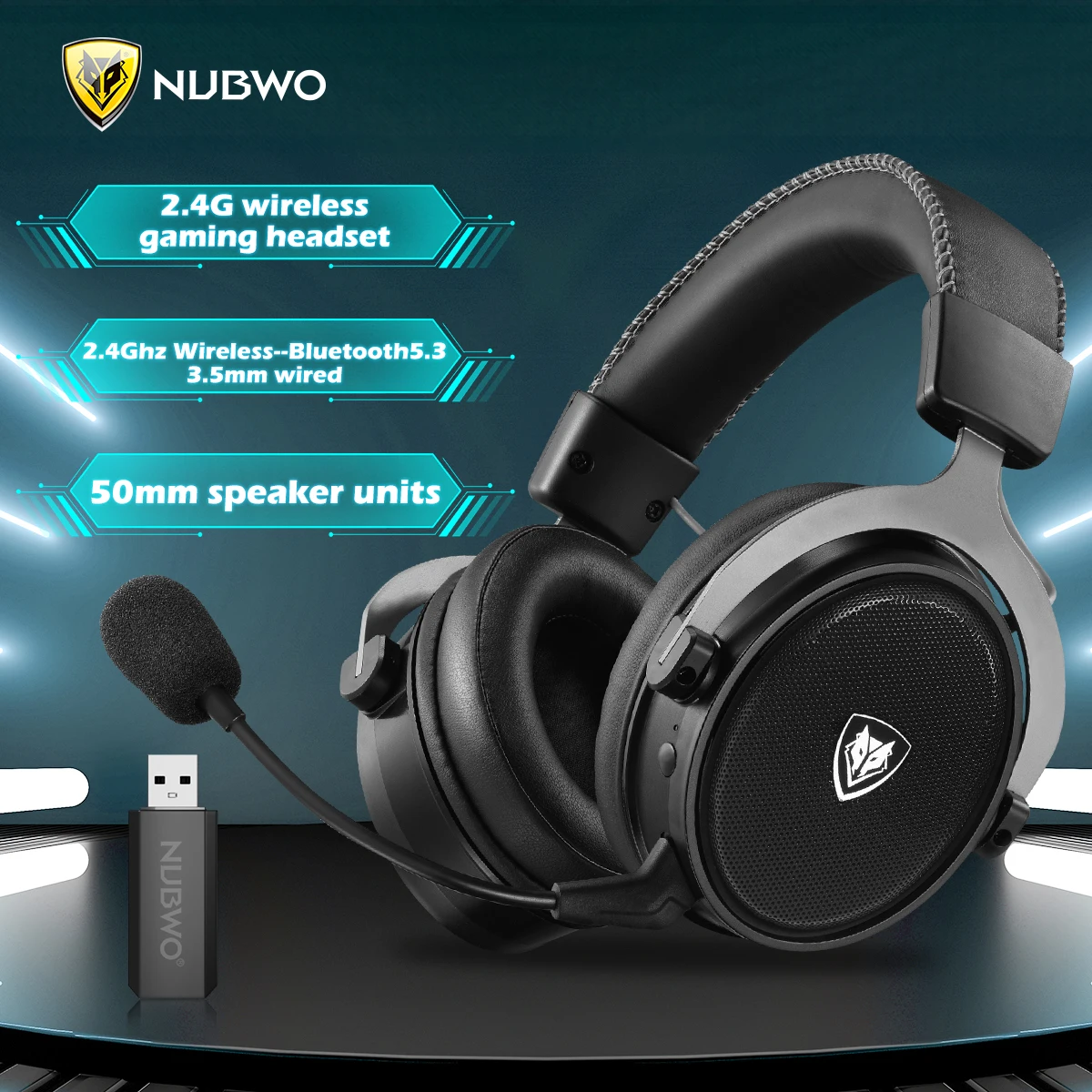 NUBWO Wireless Gaming Headset 2.4GHz & Bluetooth 5.3 Stereo Noise Cancelling Headphone with Microphone for PS5, PS4, PC, Mac