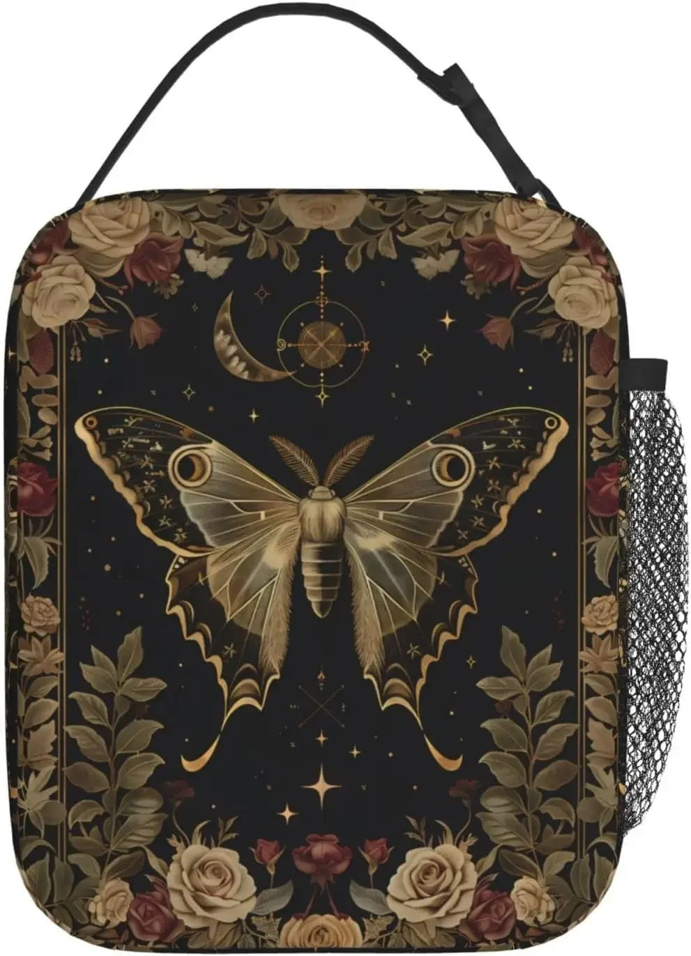 Gothic Floral Reusable Thermal Lunch Bag for Adult Women Tote Cooler Bags for School,Work,Picnic,Travel,Elegant Dark Aesthetic