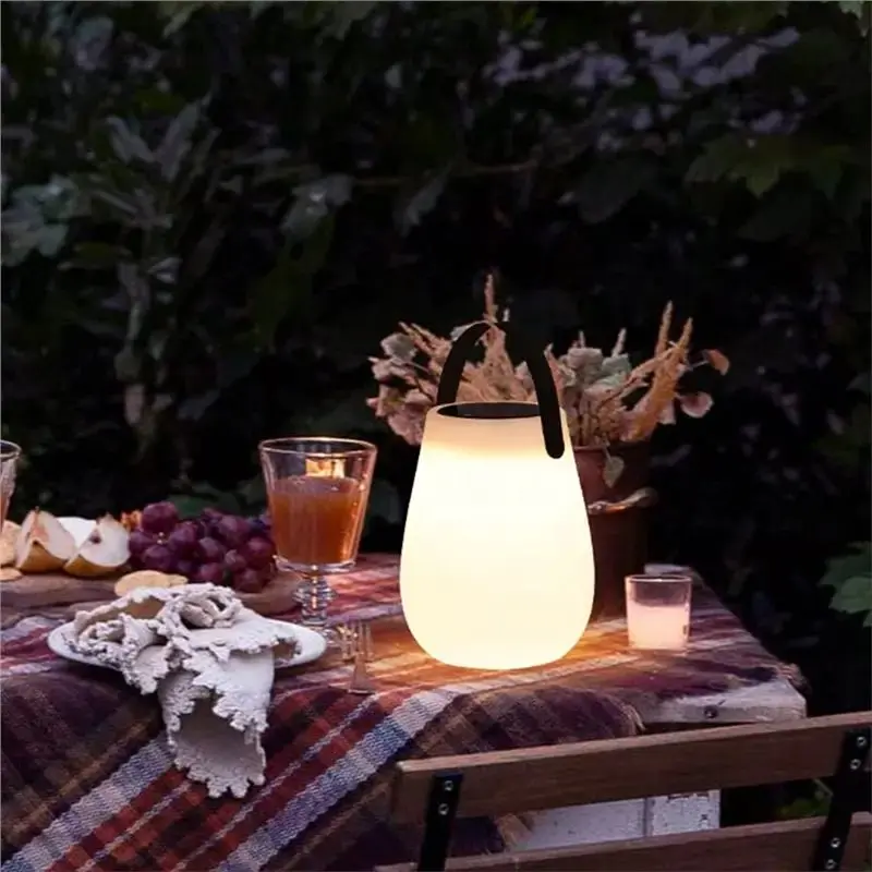 A93Z Solar Powered LED Tabletop Lantern For Outdoor Camping Battery Cordless PE Table Lamp With Silicone Handle Light