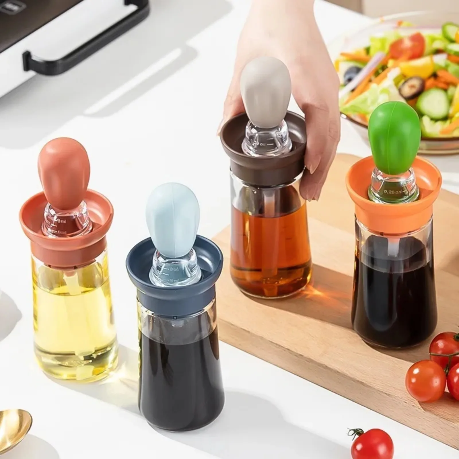 Oil Dispenser with Silicone Brush 2 IN 1 Glass Olive Bottle for Kitchen Cooking Frying Baking BBQ Pancake Air Fryer