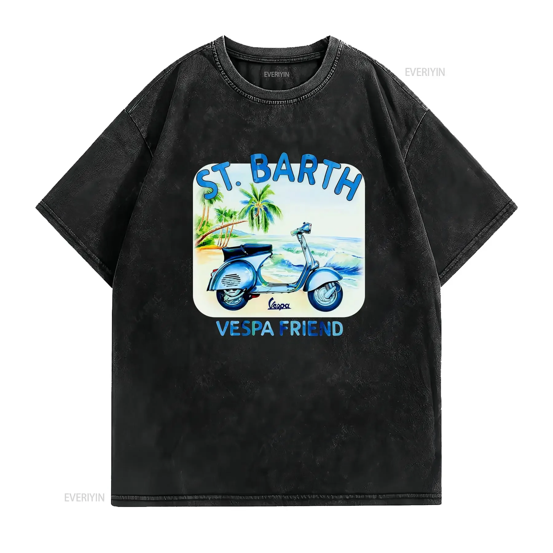 T shirt bianca da uomo Saint Barth con stampa logo scooter Girocollo casual abbigliamento spiaggia estivo lavabile in vintage