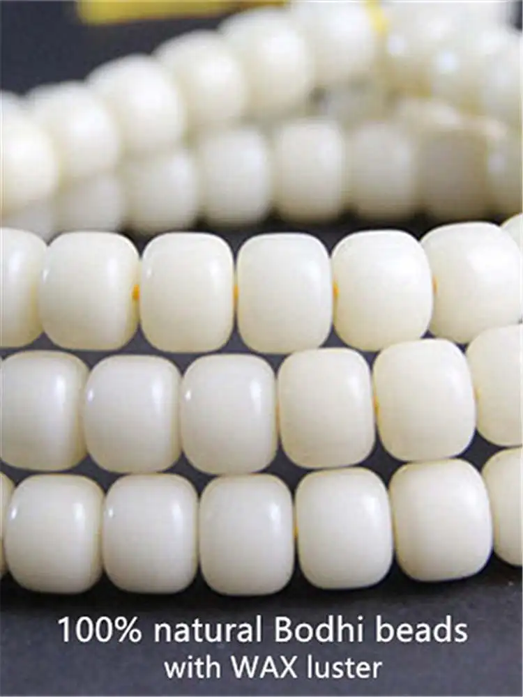 108Beads Natural White Bodhi Barrel Prayer Beads Mala Talipot Palm Bodhi Meditation Strand BRO658