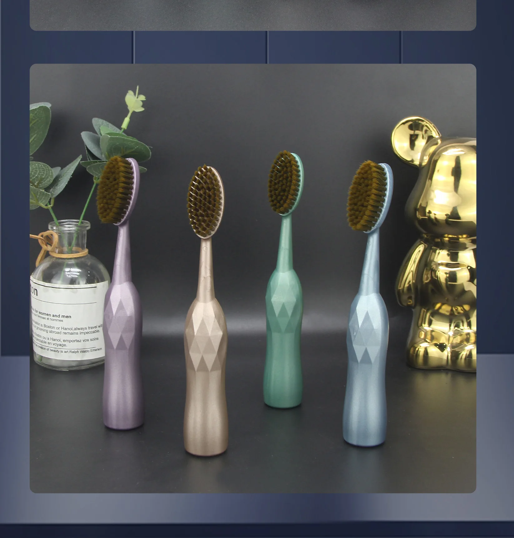 Soft bristle toothbrush 2 pack adult household cleaning carbon gold large head toothbrush