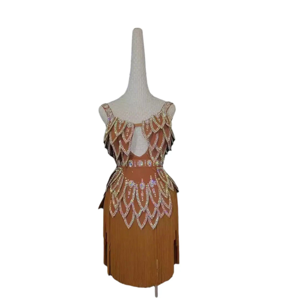 Latin Dance Professional Dress High-end Custom Feather Imitation Design Tango Female Adult Children Stage Costume
