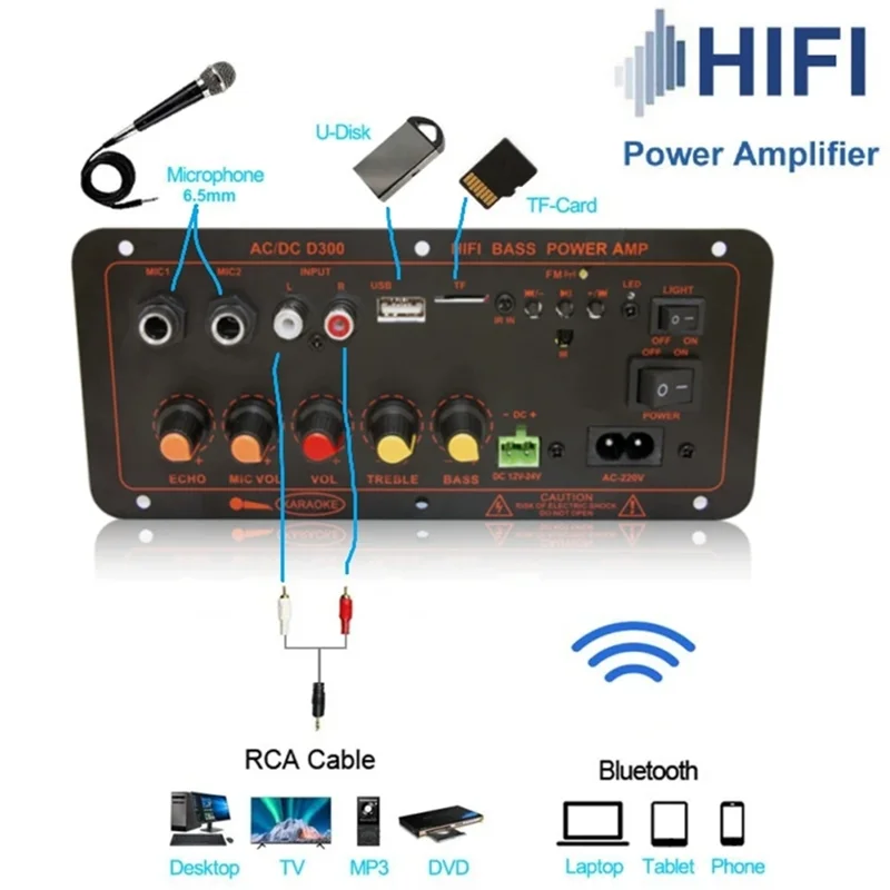 Bluetooth 5.0 Audio 300W Scheda amplificatore D300 Subwoofer Doppio microfono AMP Modulo amplificatore Lettore multimediale per auto-N36R