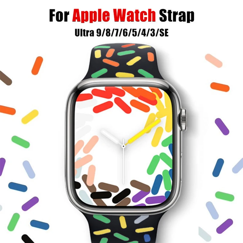 New Rainbow Sport Band For Apple Watch Series 10 42 46mm 9 8 7 41 45mm Soft Silicone Strap For iWatch 6 5 4 SE 38mm 40 44 49mm